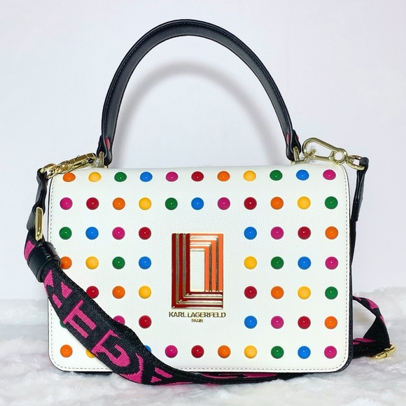 Karl Lagerfeld Paris Simone Leather Crossbody Multi Color Dots Purse Handbag NWT - Picture 11 of 11